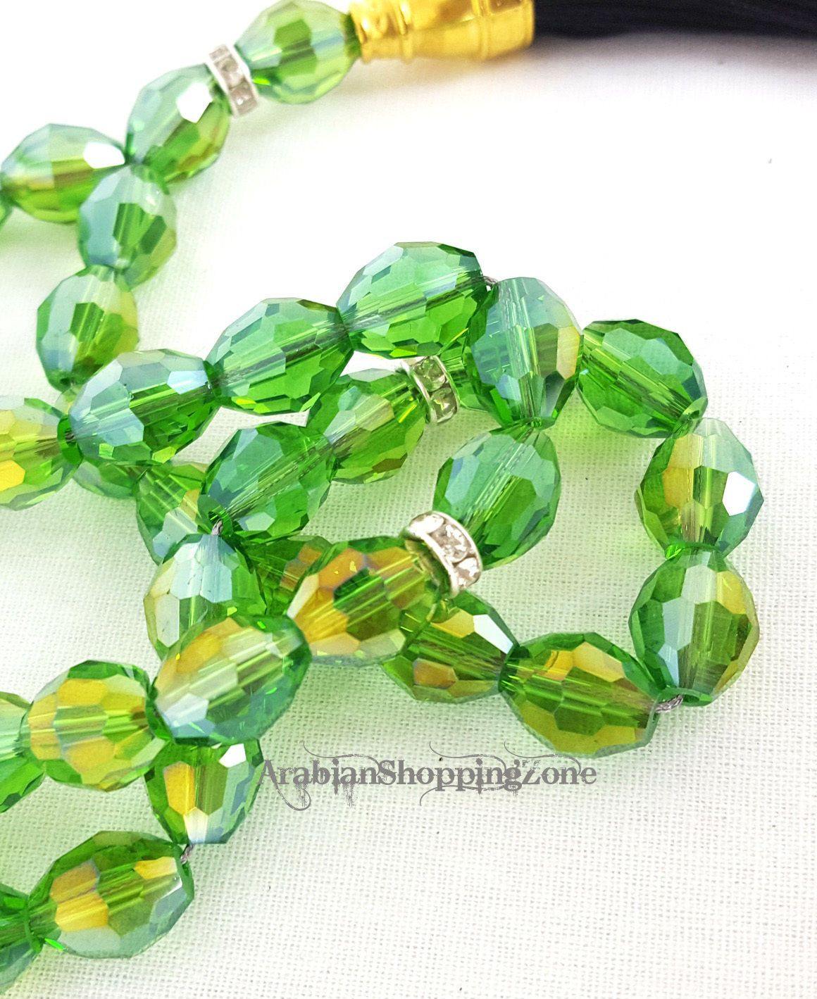 Islamic Salah 12mm Emerald Crystal Prayer Beads 33 Mesbaha - Arabian Shopping Zone