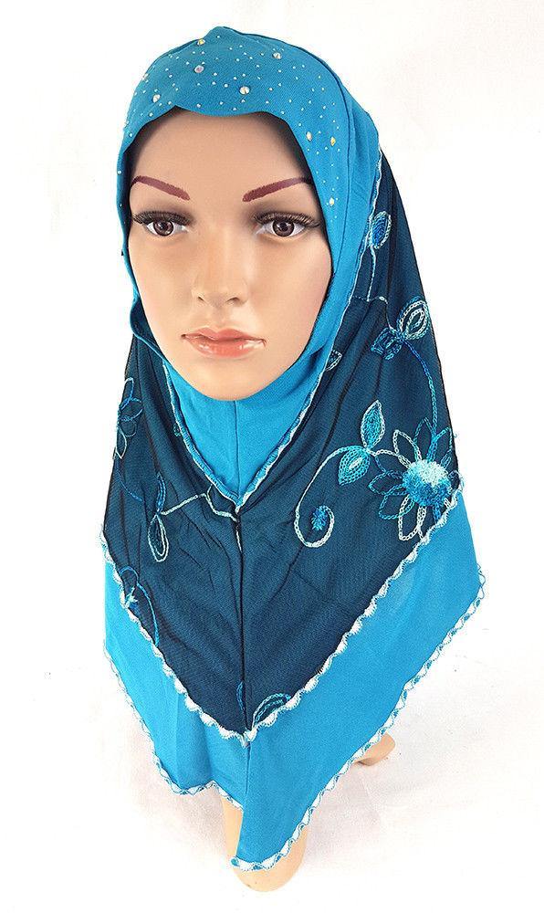 Lace Crystal Hemp Muslim Girl Amira Hijab Islamic Scarf Shawls Perfect Teenagers - Arabian Shopping Zone