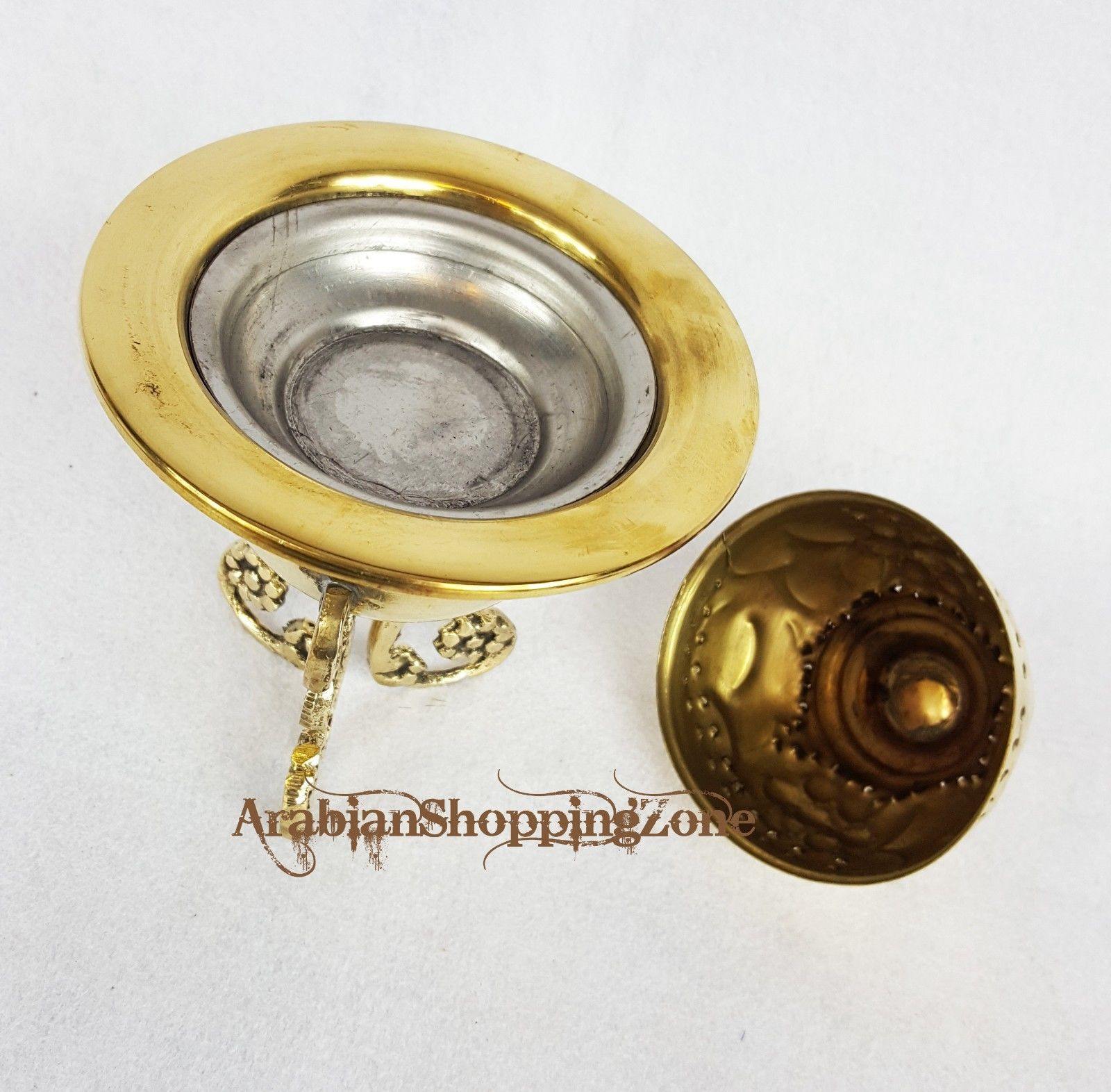 Islamic Tripod Cast Brass Incense Burner Egyptian Muslim Handmade - Arabian Shopping Zone