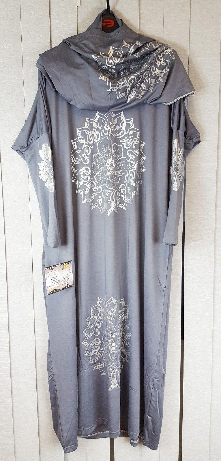 Girls Maxi Silver Print Dress Kids Long Sleeve Holiday Abaya Islamic 6-14T - Arabian Shopping Zone