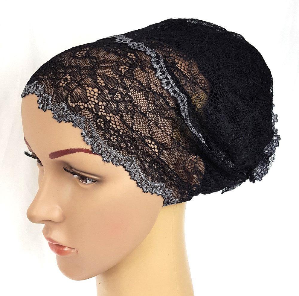 NEW Full Lace Muslim Inner Hijab Caps Flower-Back Islamic Underscarf Hats - Arabian Shopping Zone