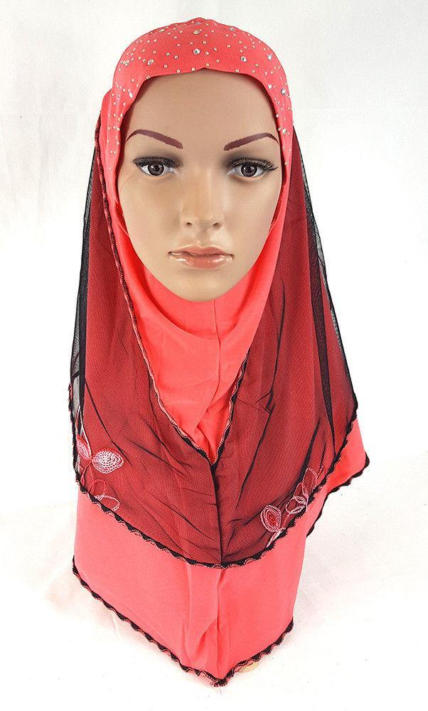 Lace Crystal Hemp Muslim Girl Amira Hijab Islamic Scarf Shawls Perfect Teenagers - Arabian Shopping Zone