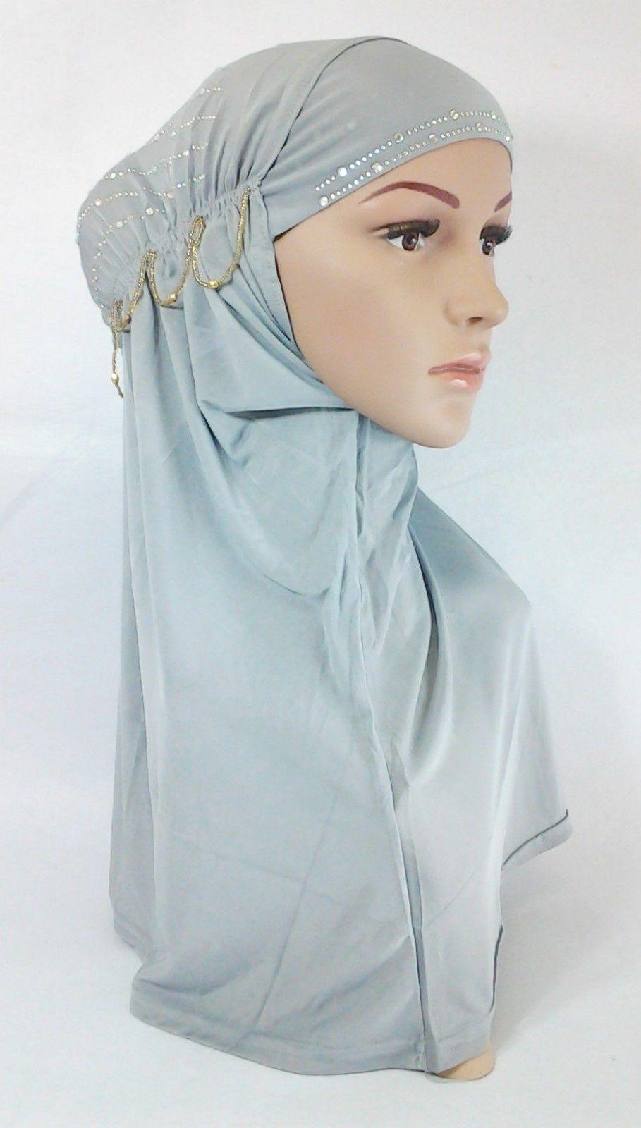 Polyester Ice Silk RhineStone Hijab Muslim Scraf Islamic Amira ASZ089A - Arabian Shopping Zone