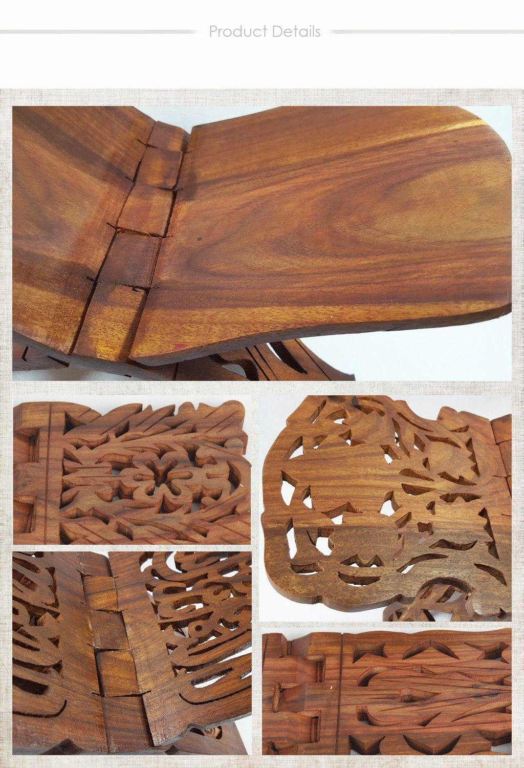 15" Pakistan Wood Crafts Sheesham Book Holder/Carving Islamic Holy Quran Holder - Islamic Shop