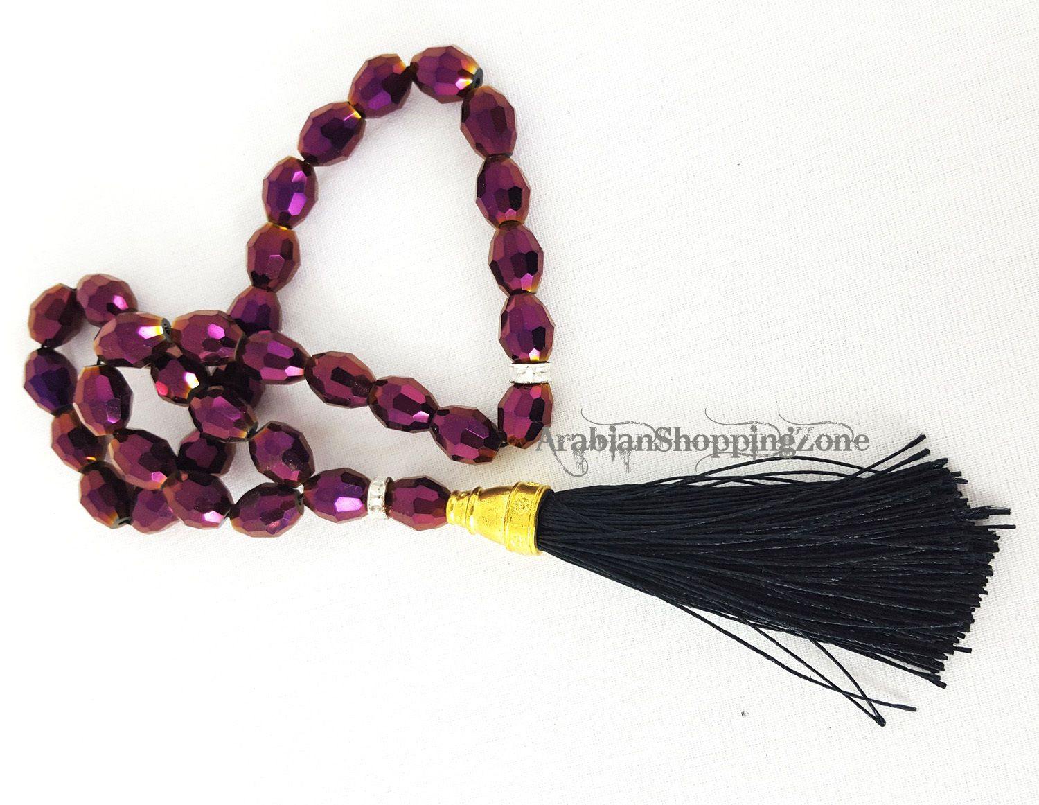 Islamic Salah 12mm Purple Crystal Prayer Beads 33 Mesbaha - Arabian Shopping Zone