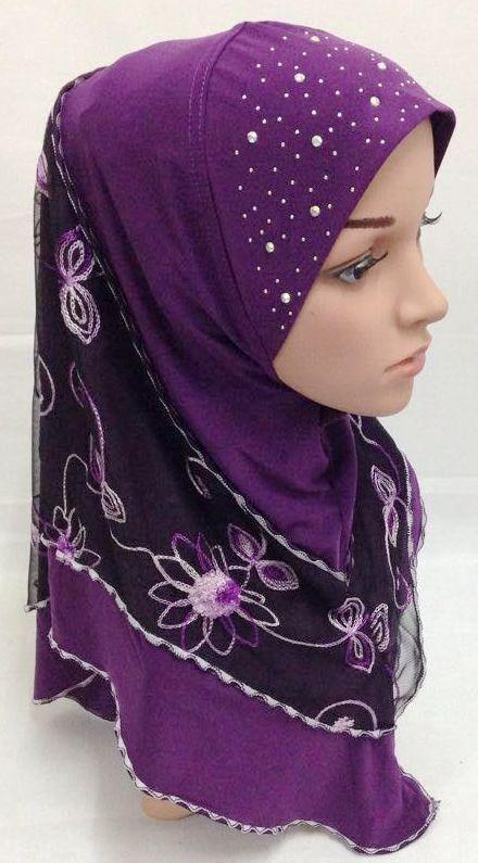 Lace Crystal Hemp Muslim Girl Amira Hijab Islamic Scarf Shawls Perfect Teenagers - Arabian Shopping Zone