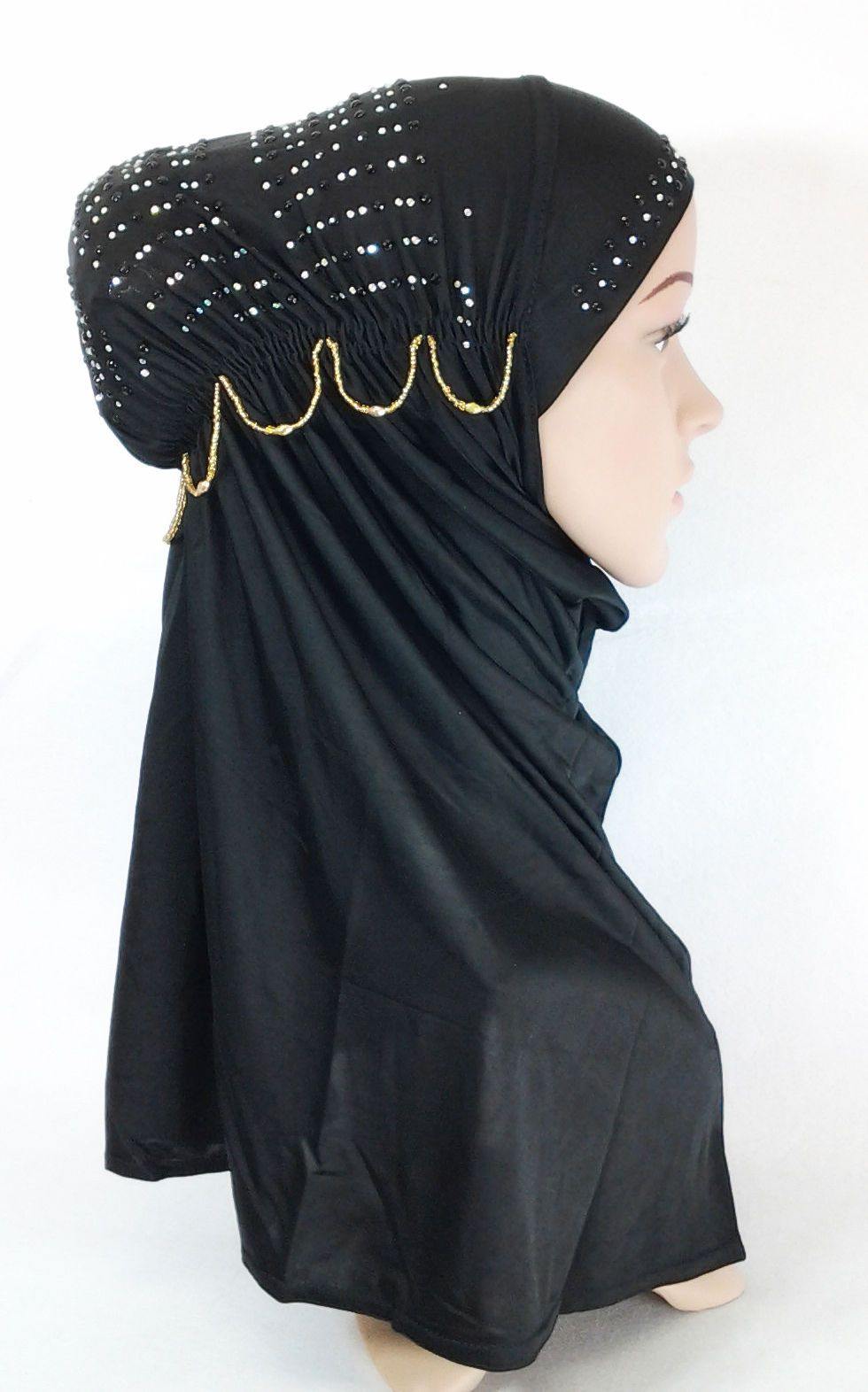 Viscose Ice Silk RhineStone Hijab Muslim Scraf Islamic Amira ASZ089B - Arabian Shopping Zone