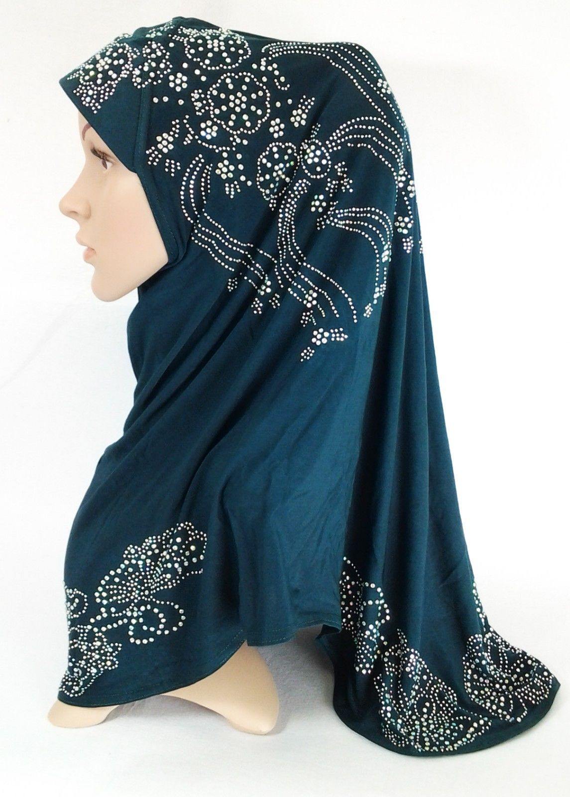 One-Piece Rhinestone Muslim Hijab Fashion Islamic Scarf Viscose CrystalHemp - Arabian Shopping Zone