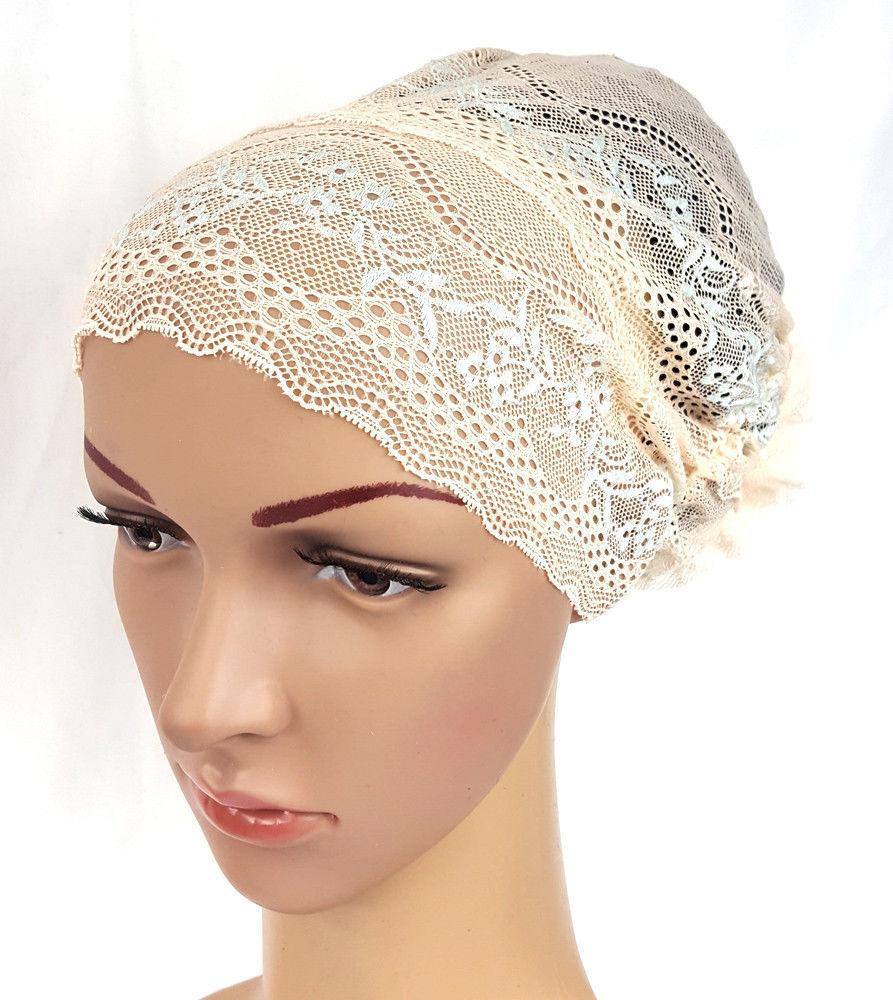 Full Lace Muslim Inner Hijab Caps Flower-Back Islamic Underscarf Hats - Arabian Shopping Zone