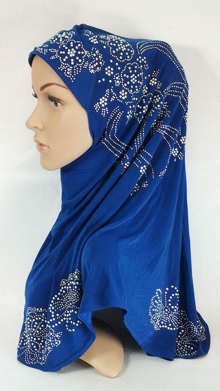 One-Piece Rhinestone Muslim Hijab Fashion Islamic Scarf Viscose CrystalHemp - Arabian Shopping Zone