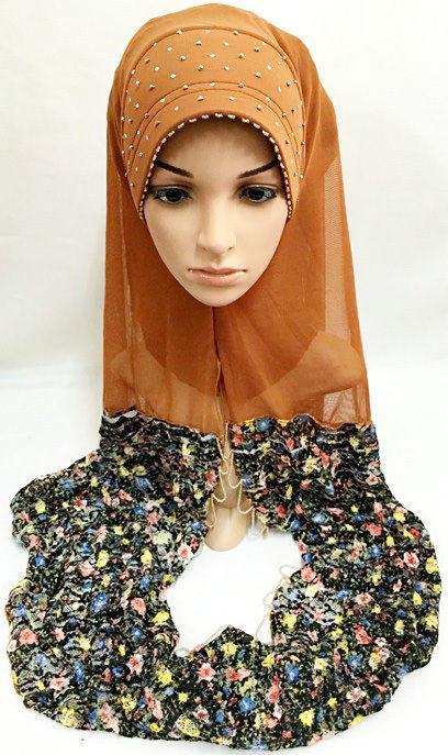 New Lace NET Yarn RhineStone Elegant Loop Hijab Islamic Headwear Scarf Shawls - Arabian Shopping Zone