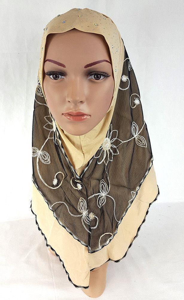 Lace Crystal Hemp Muslim Girl Amira Hijab Islamic Scarf Shawls Perfect Teenagers - Arabian Shopping Zone