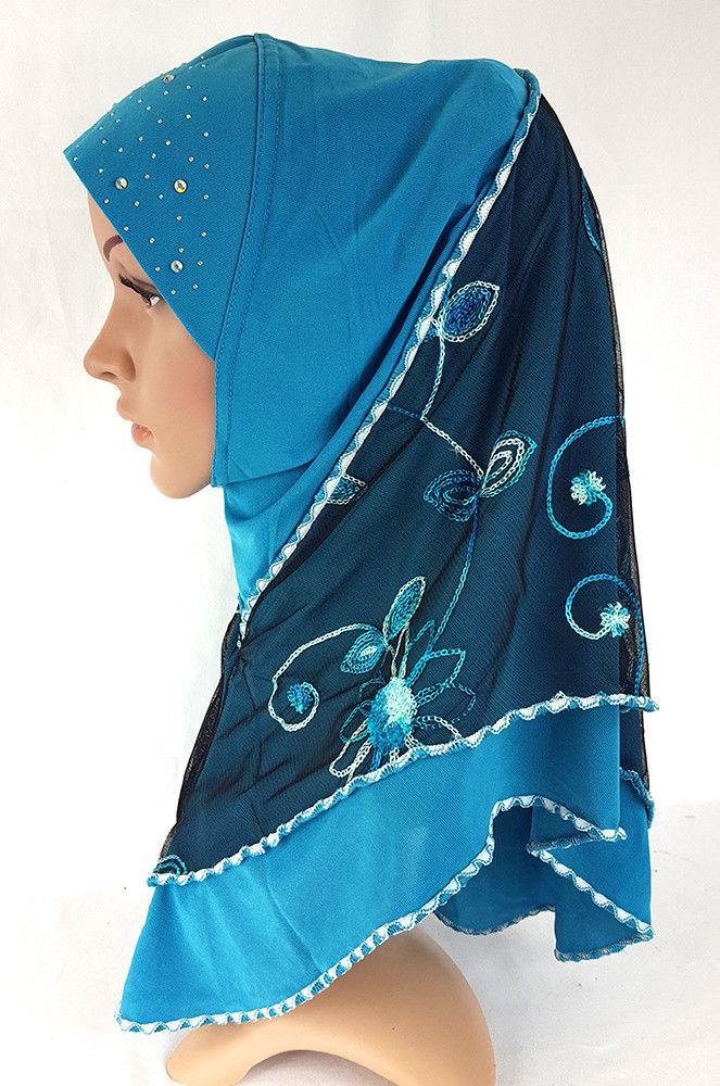 Lace Crystal Hemp Muslim Girl Amira Hijab Islamic Scarf Shawls Perfect Teenagers - Arabian Shopping Zone