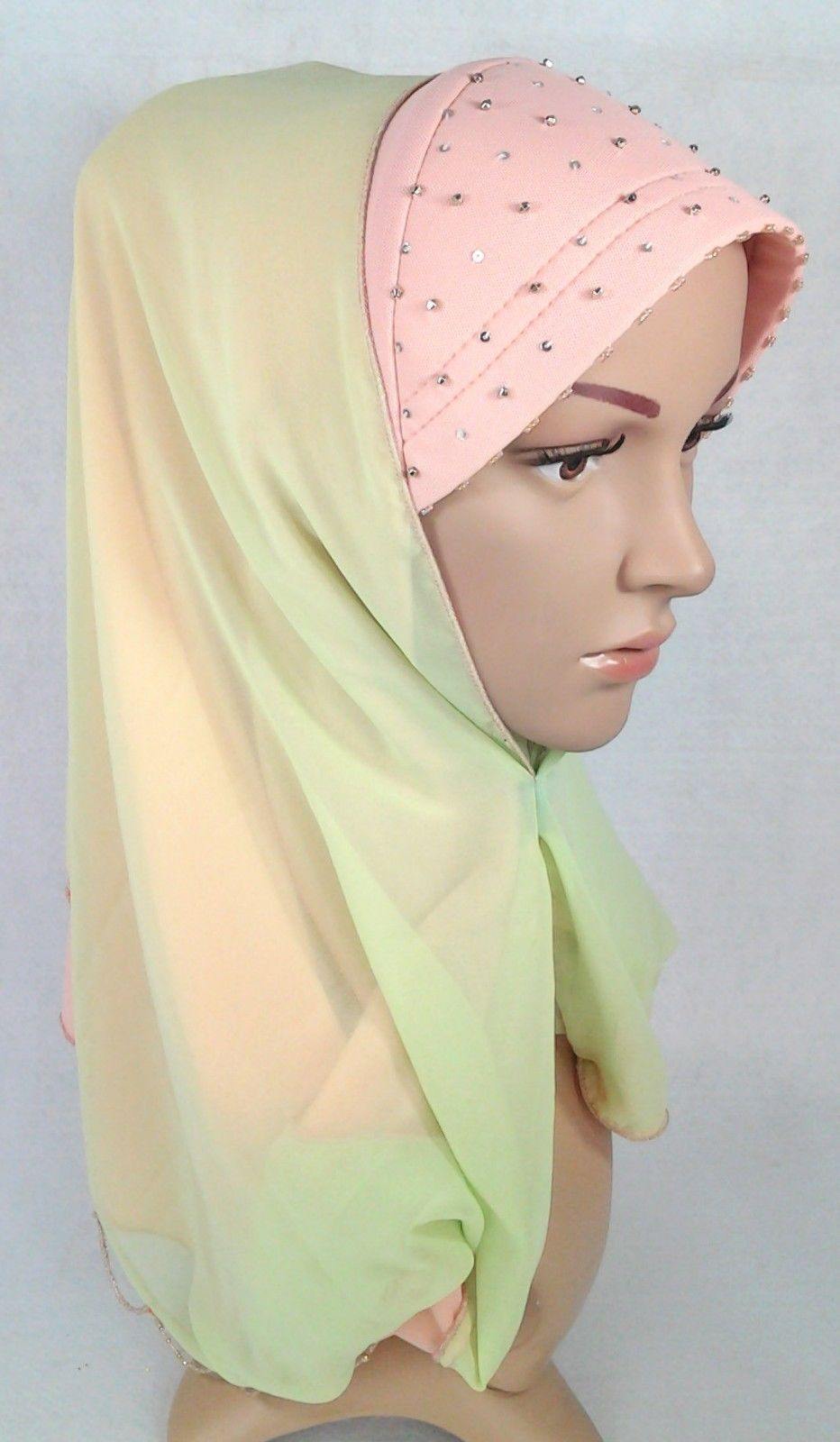 New Lace NET Yarn RhineStone Elegant Loop Hijab Islamic Headwear Scarf Shawls - Arabian Shopping Zone