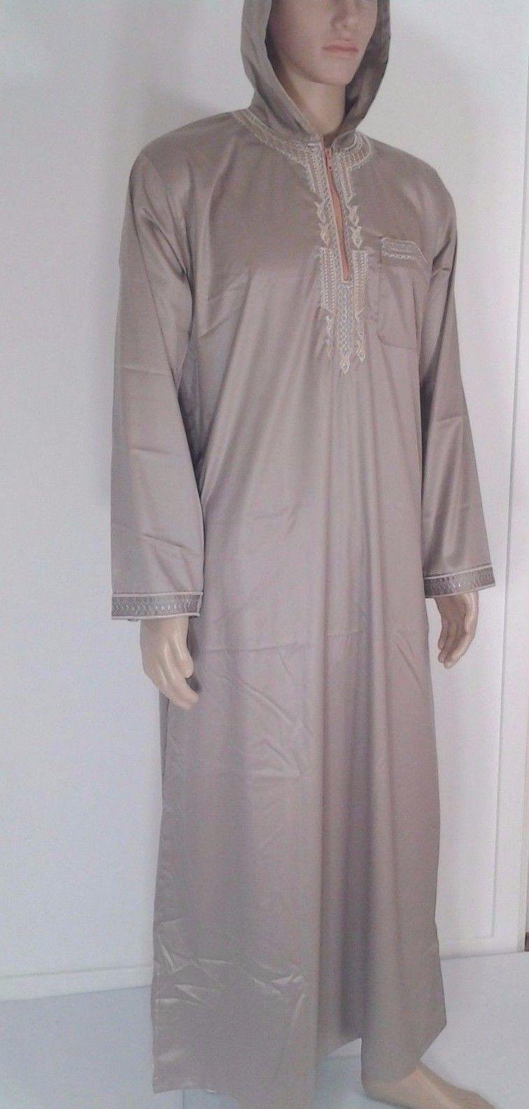 Men Moroccan HOODED Arab Embroidered Thobe - Arabian Shopping Zone