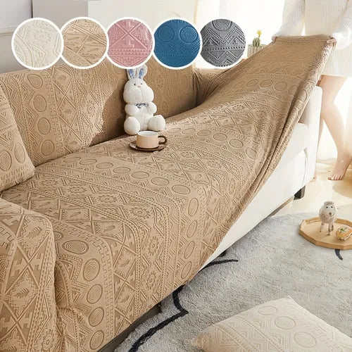 1pc Bohemian Geometric Pattern Sofa Slipcover, Solid Color Jacquard Non-slip Sofa Cover, Furniture Protector For Bedroom Office Living Room Home, All Seasons Available, 1pc* Throw Pillow Cover Without Core