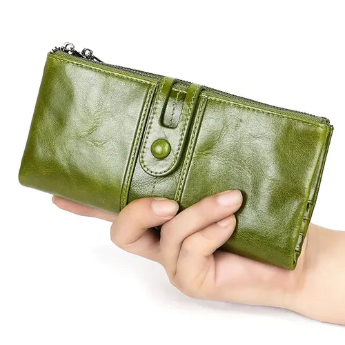 Genuine Leather Card Holder Wallet Phone Checkbook Organizer Zipper Coin Purse, Large Capacity Long Wallet