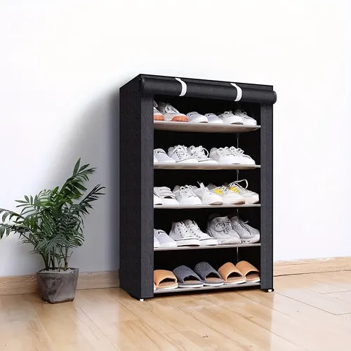 1pc Dustproof 6 Layers Shoe Rack, Simple Multifunctional Assembly Shoe Rack, Portable Shoe Cabinet, Easy To Install