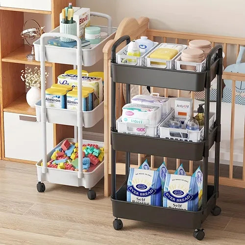 1pc Mobile Storage Trolley Rack, Bathroom Bedroom Livingroom Multi-Storey Snacks Storage Stand With Wheels, Household Toy Food Book Sundries Organizer, Home Accessories, Organizer Supplies