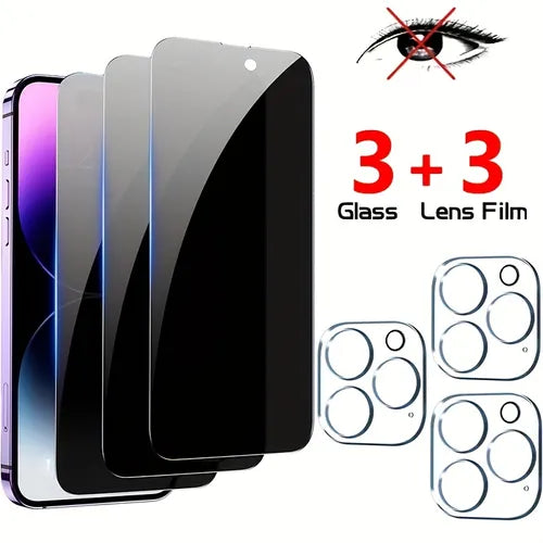 15.24 Cm 1 [3 Privacy Glasses + 3 Lens Glasses Film] Full Coverage Privacy Protection Screen Tempered Glass Protector For Apple IPhone 14/14 Pro/14 Pro Max/14 Plus 11 12 13 14 PRO MAX ProMax/13Pro 14Pro 12Pro Double Layer 3D Transparent Camera Glass Film