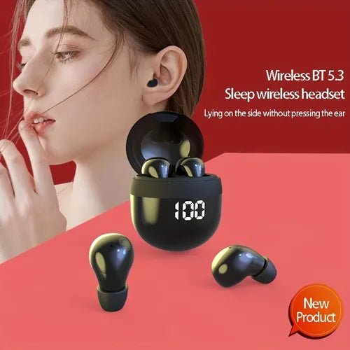 sk18 Ultra-mini Sleep Wireless Earphones 5.3 Chip Intelligent Digital Display With Microphone HD Call Super Strong Subwoofer Wear Regardless Of Left Ear Right Ear Suitable For Apple Android Microsoft Series Mobile Phones