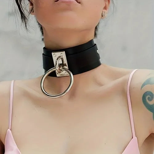 Sultry Leather Neck Harness Belt, Rave O-ring Pendant Bondage Choker, Women's Sexy Lingerie & Underwear Accessories