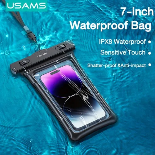 USAMS 7 Inch Phone Bag Case  IPX8 Waterproof Case Bag Phone Pouch Sensitive Touch High Clear View For Iphone 14 Plus , Iphone 14 Pro, Iphone 14 Pro Max, IphoneX XR Nova/mate/p Series Samsung Note 9 S9 S8 Phone Case