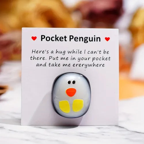 1pc, Pocket Penguin Hug, Cute Glass Animal Decoration Pocket Penguin Hug With Encouraging Greeting Card, Stress Relief Toy Special Encourage Birthday Wedding Party Valentines Gift, Home Decor, Room Decor, Holiday Decor Supplies