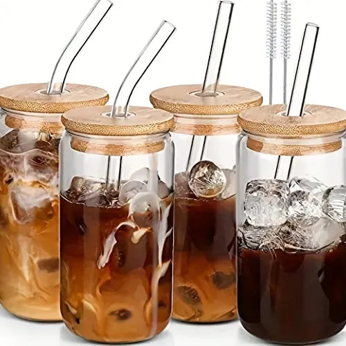 1pc High Borosilicate Glass Water Cup With Airtight Lids & Straws, Cola Cup, Mason Cup With Lid, Straw Cup, Coffee Tumbler, Milk Cup, Juice Cup, Drinkware