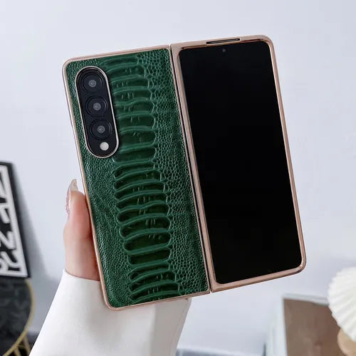 Genuine Leather Mobile Phone Case With Crocodile Pattern For Galaxy Z Fold 4, Galaxy Z Fold 3 5G