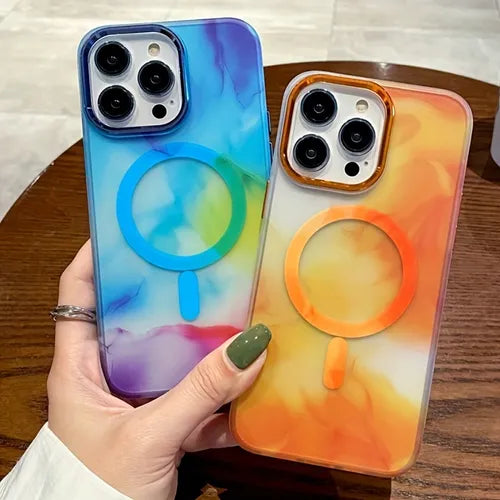 For Magsafe Magnetic Wireless Charging Art Watercolor Painting Phone Case For IPhone 14 14Pro 14Plus 14 Pro MAX Rainbow Silicone Soft Cover For IPhone13 13Pro 13pro Max Frosted Transparent Protective Case