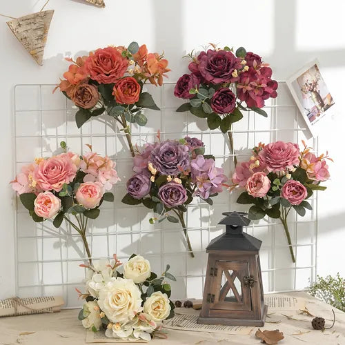 1pc 6 Head Fake Rose, Artificial Flowers, Creative Flower Bouquet Decoration, Dining Table Floral For Home Wedding Decoration Valentine's Day Gifts Birthday Gifts