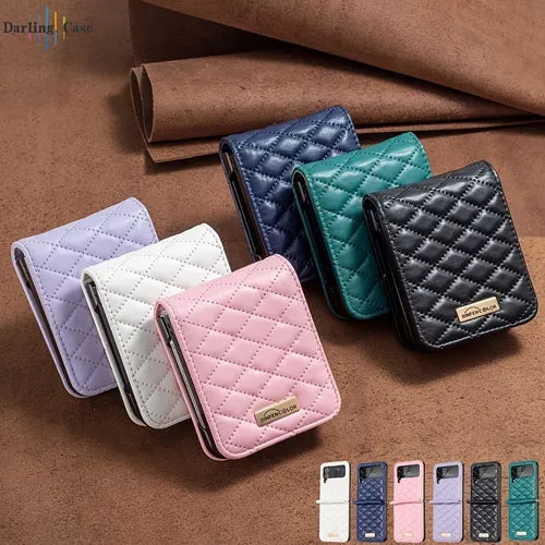 Plaid Leather Luxury Design, Hard PC Back Scratch-proof Stylish Mobile Phone Case For Samsung Galaxy Z Flip 3,Samsung Galaxy Z Flip 4 5G