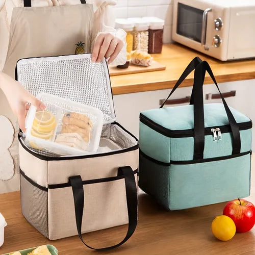 1pc Insulated Lunch Bag, Reusable Lunch Box For Office Work School Picnic Beach, Leakproof Freezable Cooler Bag With Strap For Teens/Adults