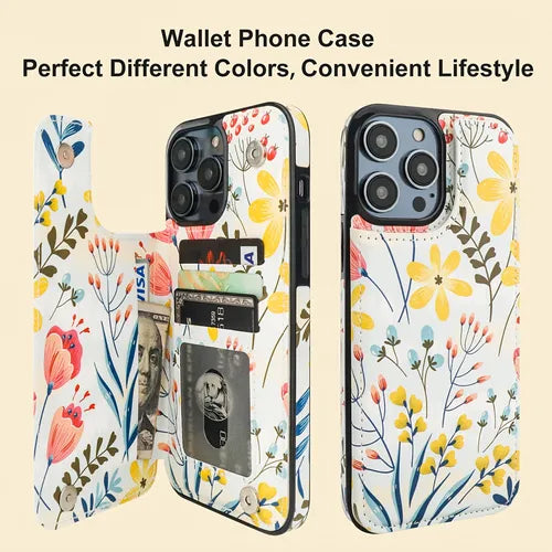 Floral Flower Flip Folio Faux Leather Wallet Case, Kickstand Card Slots Case For Apple IPhone 13 Pro Max For Girlfriend Gifts