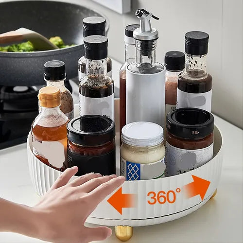 1pc Spice Racks, Rotatable Storage Tray, Salt, Sauce And Vinegar Countertop Storage Rack, Multi-functional Storage Rack, Kitchen Supplies, 8.7in/2.95in