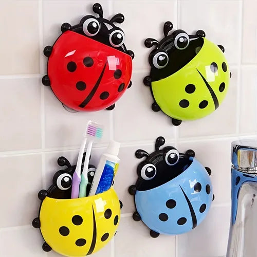 1pc Ladybug Animal Insect Toothbrush Holder Bathroom Cartoon Toothbrush Toothpaste Wall Suction Holder Rack Container Organizer Cartoon Seven Star Ladybird Creative Powerful Suction Cup Toothbrush Box Toothpaste Holder Removable Wall Hanging Shelf