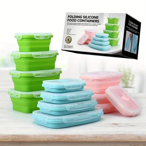 1Pc  Foldable Silicone Insulated Lunch Box, Suitable For Office Workers, Foldable Portable Circular Lunch Box, Leak Proof Food Storage Container With No Bisphenol A Airtight Cover, Microwave Oven And Refrigerator Safe, Travel Utensils