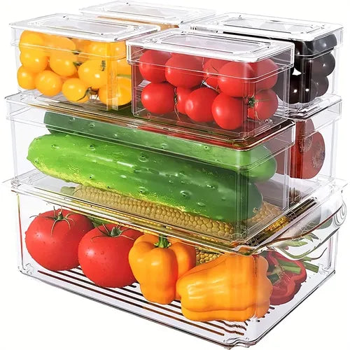 5/7pcs Fridge Organizers, Stackable Refrigerator Organizers With Lids, BPA Free Fruit Storage Containers, Suitable For Refrigerator Organization And Storage Of Food, Beverage, Vegetables, Grains, Kitchen Supplies