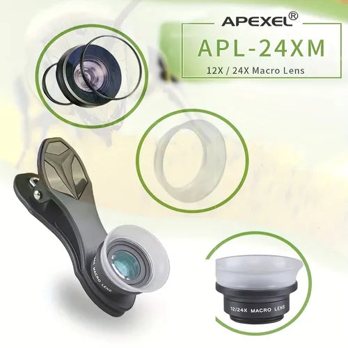 APEXEL Professional HD 12X / 24X Super Macro Lens Mobile Phone Camera Lens Kit Detechable Lentes For Andriod IOS All SmartPhone