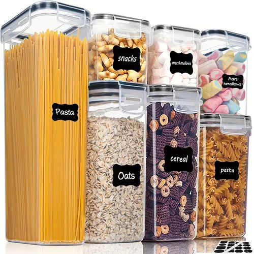 7Pcs Airtight Food Storage Containers With Lids, BPA Free Kitchen Storage Containers For Spaghetti, Pasta, Dry Food,Flour And Sugar, Plastic Canisters For Pantry Organization And Storage Include 24 Labels, Marker, Kitchen Supplies