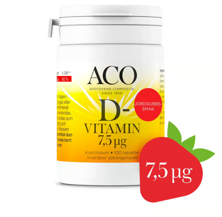 ACO Vitamin D 7.5 µg Strawberry flavor 100 tablets