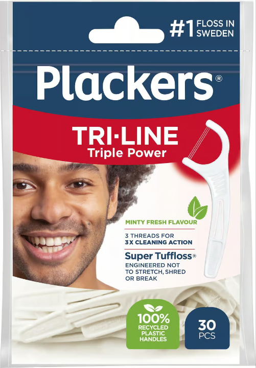 Plackers Tri-Line Dental Floss Clip 30 pcs