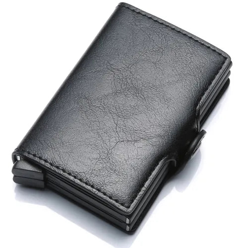 Men's RFID Dual Box Anti-Magnetic Anti-Theft Automatic Card Box, Large Capacity Banknote Clip Card Holder