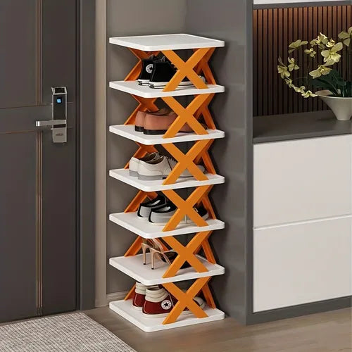 1pc Fashion X-Shaped 5-layer Shoe Rack, Home Front Shoe Rack, Non-perforated Multi-layer Shoe Rack, Easy To Install, Space Saver