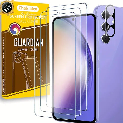 [3+1] 3pcs Glass Screen Protector With 1pc Camera Lens Protector For Samsung Galaxy A Series - A54/A53/A52/A51,A42/A34/A32,A14/A13/A12,A03s, Upgrade Fingerprint Unlock 0.3mm