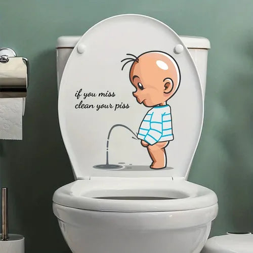 1pc Kid Peeing Toilet Sticker, Toilet Warning Wall Sticker, Self-adhesive Wall Sticker, Bathroom Decorative, Toilet Lid Decals