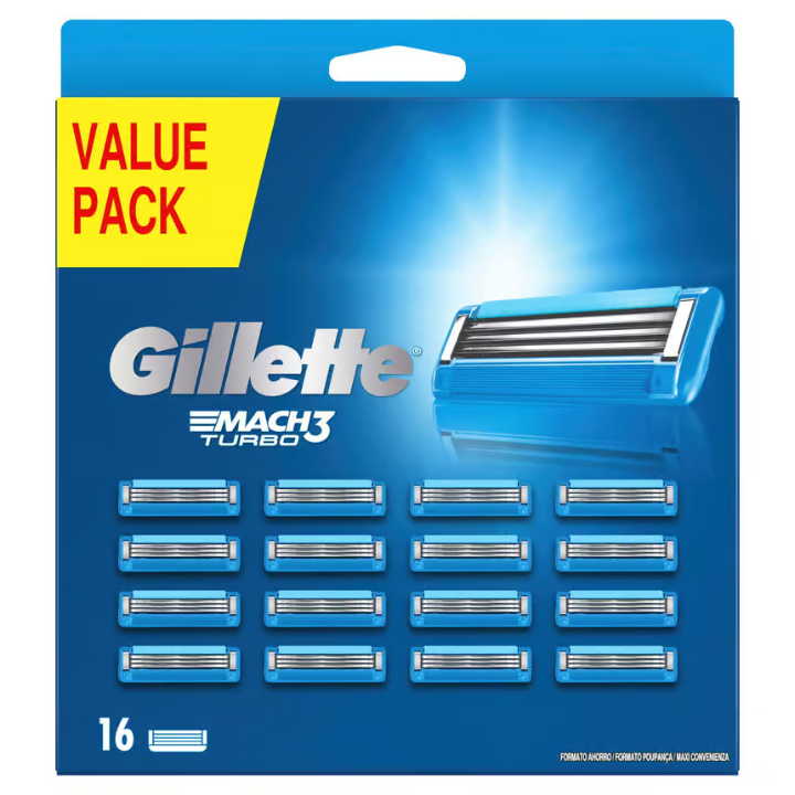 Gillette Mach3 Turbo Razor Blades for Men 16 pcs