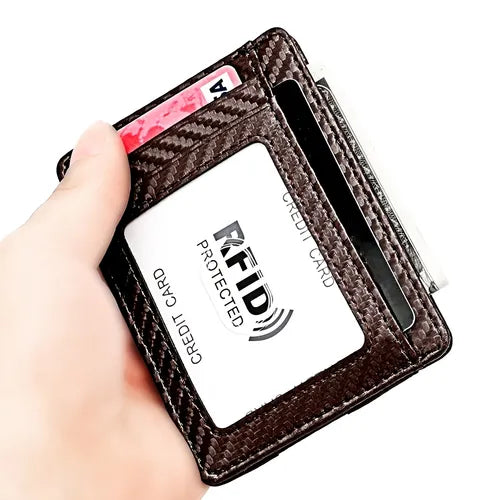 Genuine Leather Slim Wallet RFID Blocking Credit Card Holder Minimalist Small Front Pocket Wallet With ID Window For Men Women
