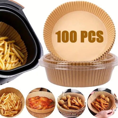 30/50/100pcs, Air Fryer Disposable Paper Liner, 16.0-20.07cm Liners For Air Fryer [ Fit 2-8 QT ], Non-stick Parchment Paper For Frying, Baking, Cooking, Roasting And Microwave, Oil-proof, Tray Non-stick Silicone Oil Paper, Kitchen Accessories